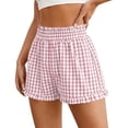 thumbnail image 1 of Lovzfmll Shorts for Women, Comfy Gingham Plaid Beach Bottoms with Pockets, Casual Ruffle Hem Lounge Sleep Shorts for Summer Pink XXL, 1 of 6