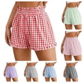 thumbnail image 1 of Lovzfmll Shorts for Women, Comfy Gingham Plaid Beach Bottoms with Pockets, Casual Ruffle Hem Lounge Sleep Shorts for Summer Red S, 1 of 6