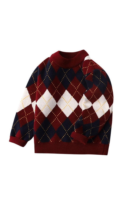 Sweaters for Boys, Crew Neck Ribbed Pullover Argyle, Casual Vintage Preppy Classic Fleece Fall Clothes Warm Winter Tops Kid Boys Clothes for 7-8 Years