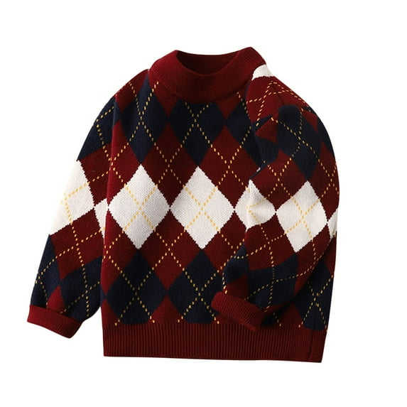LOVZFMLL Sweaters for Boys, Crew Neck Ribbed Pullover Argyle, Casual Vintage Preppy Classic Fleece Fall Clothes Warm Winter Tops Kid Boys Clothes for 9-10 Years