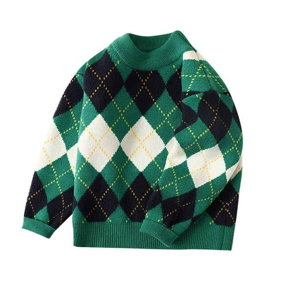 LOVZFMLL Sweaters for Boys, Crew Neck Ribbed Pullover Argyle, Casual Vintage Preppy Classic Fleece Fall Clothes Warm Winter Tops Teen Boys Clothes for 13-14 Years