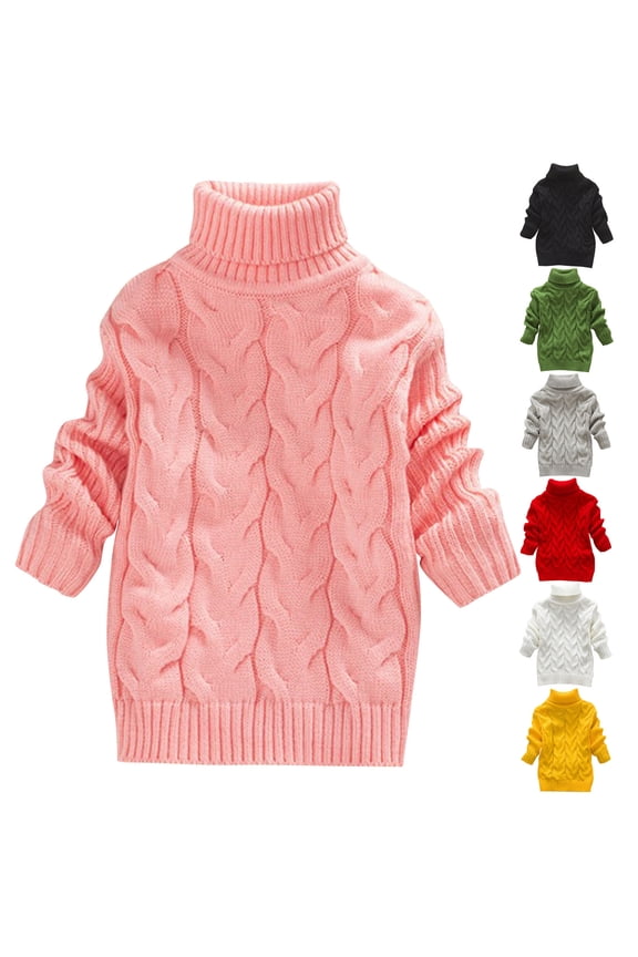 Sweaters for Boys Girls, Turtleneck Cable Knit Pullover Heavyweight Solid Color, Casual Essential Stretchy Fall Clothes Warm Winter Tops Kid Boys Girls Clothes for 6 Years