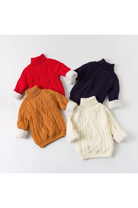 Sweaters for Boys Girls, Turtleneck Cable Knit Pullover Solid Color, Casual Fleece Thick Cozy Essential Fall Clothes Warm Winter Tops Toddler Boys Girls Clothes for 12-18 Months