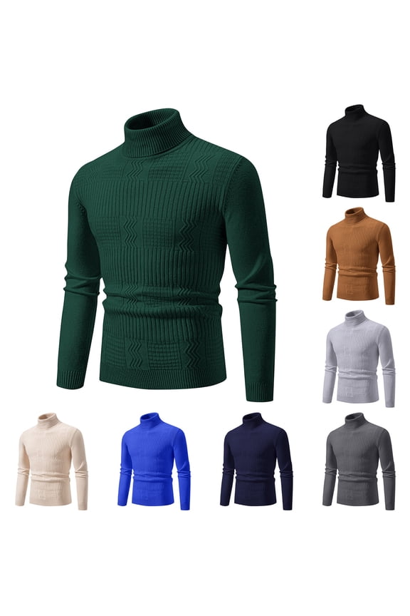 Sweaters for Men, Classic Solid Color Turtleneck Ribbed Pullover, Casual Fashion Basic Everyday Layering Shirt, Warm Winter Tops, Fall Clothes