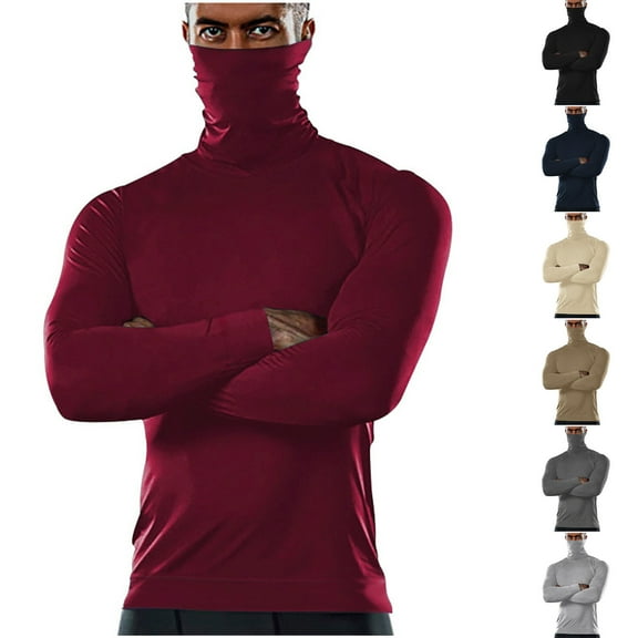 LOVZFMLL Sweaters for Men, Classic Turtleneck Ribbed Pullover, Casual Solid Color Fashion Basic, Stretchy Layering Shirt, Fall Clothes, Warm Winter Tops