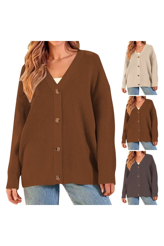 Sweaters for Women Acrylic V-Neck Ribbed Cardigan Sweaters Solid Color Casual Basic Outerwear Loose Long Sleeve Tops Warm Fall Winter Clothes
