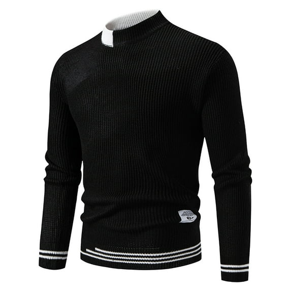 LOVZFMLL Sweaters for Men, Fashion Color Block Striped Turtleneck Ribbed Pullover, Casual Layering Shirt, Fall Clothes, Warm Winter Tops
