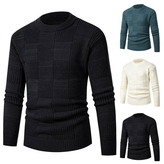LOVZFMLL Sweaters for Men, Plaid Turtleneck Ribbed Pullover, Fashion Casual Stretchy Layering Shirt, Warm Winter Tops, Fall Clothes
