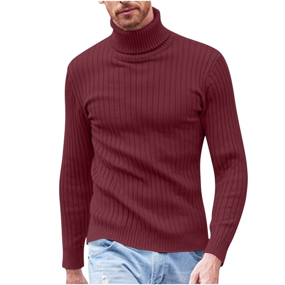 LOVZFMLL Sweaters for Men, Solid Color Acrylic Turtleneck Ribbed Pullover, Casual Basic Stretchy Layering Shirt, Fall Clothes, Warm Winter Tops