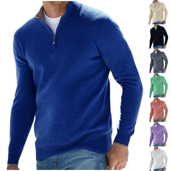 LOVZFMLL Sweaters for Men, Solid Color V-Neck Ribbed Pullover, Casual Fashion Half-Zip, Warm Winter Tops, Fall Clothes