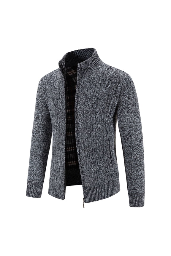 Sweaters for Men, Turtleneck Ribbed Cardigan, Casual Fashion Mandarin Collar Zipper Sweater Jacket Outerwear, Warm Winter Tops, Fall Clothes