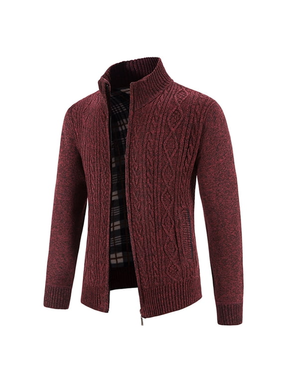 Sweaters for Men, Turtleneck Ribbed Cardigan, Casual Fashion Mandarin Collar Zipper Sweater Jacket Outerwear, Warm Winter Tops, Fall Clothes