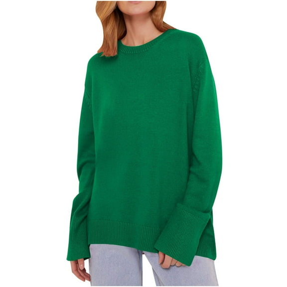 LOVZFMLL Sweaters for Women Acrylic Crew Neck Ribbed Pullover Solid Color Basic Casual Everyday Fashion Loose Tops Warm Fall Winter Clothes