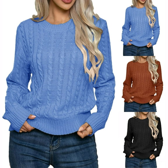 LOVZFMLL Sweaters for Women Acrylic Crew Neck Ribbed Pullover Solid Color Casual Basic Everyday Relaxed Fit Tops Warm Fall Winter Clothes