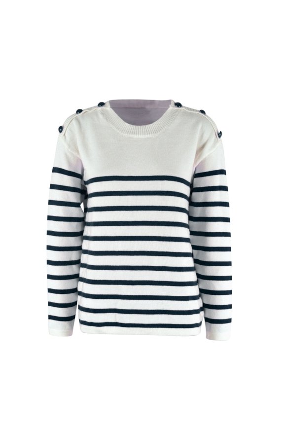 Sweaters for Women Acrylic Crew Neck Ribbed Pullover Striped Button Casual Basic Everyday Loose Tops Warm Fall Winter Clothes