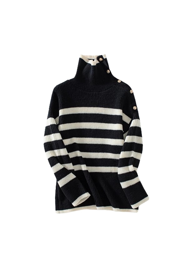 Sweaters for Women Acrylic Crew Neck Ribbed Pullover Striped Lapel Fashion Casual Loose Long Sleeve Tops Warm Fall Winter Clothes