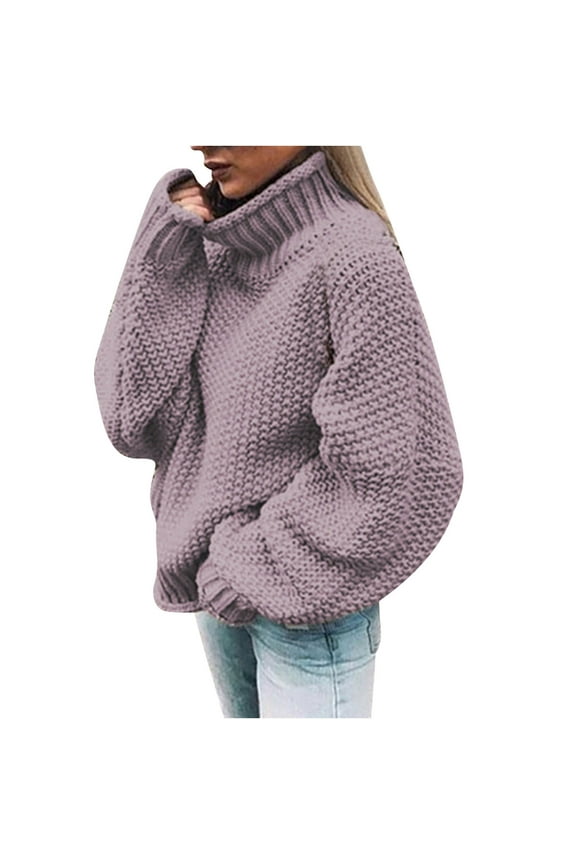 Sweaters for Women Acrylic Turtleneck Chunky Pullover Solid Color Casual Fashion Loose Long Sleeve Tops Warm Fall Winter Clothes