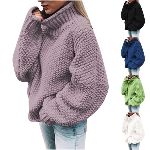 LOVZFMLL Sweaters for Women Acrylic Turtleneck Chunky Pullover Solid Color Casual Fashion Loose Long Sleeve Tops Warm Fall Winter Clothes