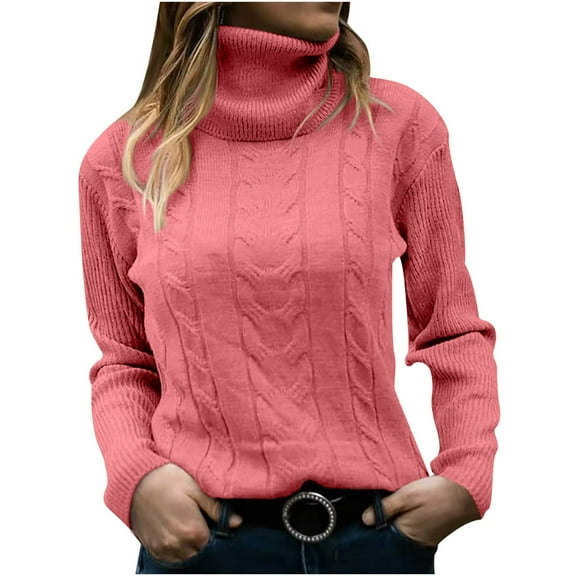 LOVZFMLL Sweaters for Women Acrylic Turtleneck Ribbed Pullover Solid Color Basic Casual Undershirt Relaxed Fit Tops Warm Fall Winter Clothes