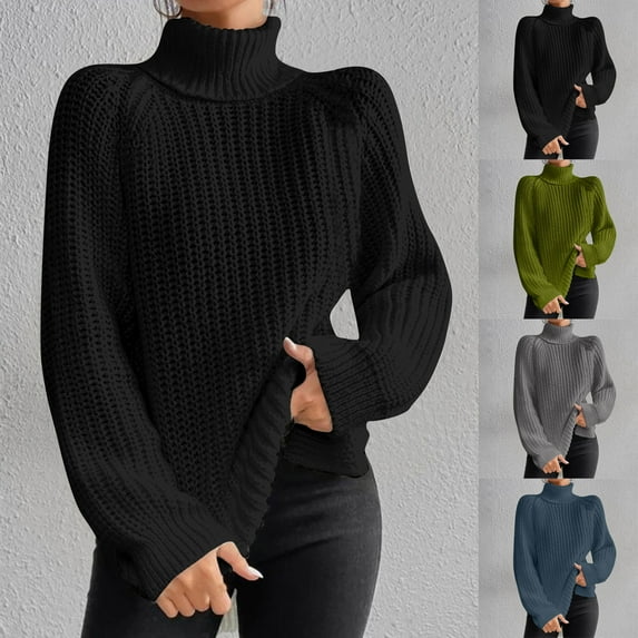 LOVZFMLL Sweaters for Women, Acrylic Turtleneck Ribbed Pullover Solid Color Casual Elegant Fashion Loose Tops Warm Fall Winter Clothes