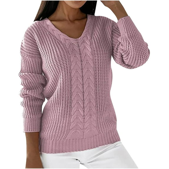 LOVZFMLL Sweaters for Women Acrylic V-Neck Ribbed Pullover Solid Color Casual Basic Everyday Relaxed Fit Tops Warm Fall Winter Clothes