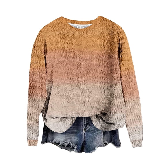 LOVZFMLL Sweaters for Women Crew Neck Ribbed Pullover Gradient Casual Basic Loose Long Sleeve Tops Warm Fall Winter Clothes