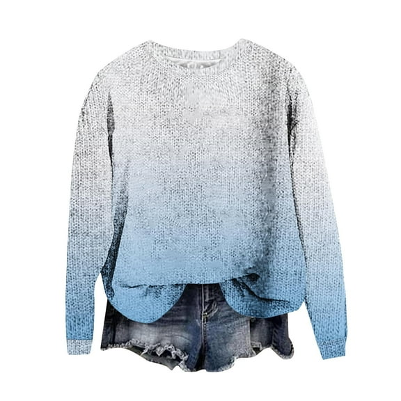 LOVZFMLL Sweaters for Women Crew Neck Ribbed Pullover Gradient Casual Basic Loose Long Sleeve Tops Warm Fall Winter Clothes