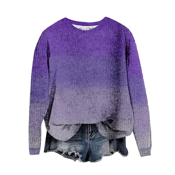 LOVZFMLL Sweaters for Women Crew Neck Ribbed Pullover Gradient Casual Basic Loose Long Sleeve Tops Warm Fall Winter Clothes