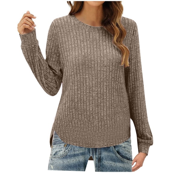 LOVZFMLL Sweaters for Women, Crew Neck Ribbed Pullover Solid Color Casual Basic Undershirt Relaxed Fit Tops Warm Fall Winter Clothes