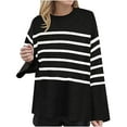 thumbnail image 1 of LOVZFMLL Sweaters for Women, Crew Neck Ribbed Pullover Striped Fashion Casual Basic Everyday Cozy Loose Tops Warm Fall Winter Clothes, 1 of 2