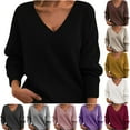thumbnail image 1 of LOVZFMLL Sweaters for Women V-Neck Ribbed Pullover Solid Color Basic Casual Comfy Loose Long Sleeve Tops Warm Fall Winter Clothes, 1 of 4