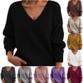 thumbnail image 1 of LOVZFMLL Sweaters for Women V-Neck Ribbed Pullover Solid Color Basic Casual Comfy Loose Long Sleeve Tops Warm Fall Winter Clothes, 1 of 4