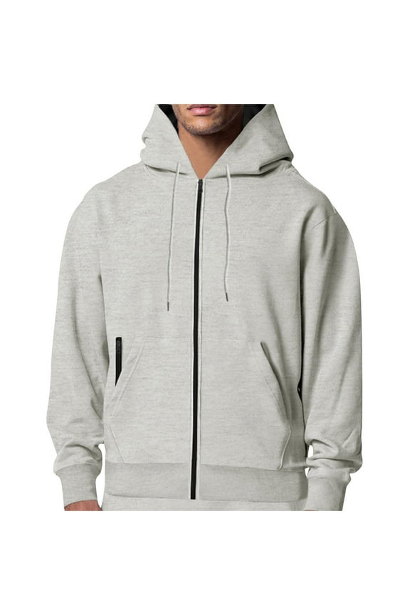 Sweatshirt for Men, Classic Casual Solid Color Full Zip-Up Hooded Jacket with Pockets Outerwear Hoodies Fall Clothes