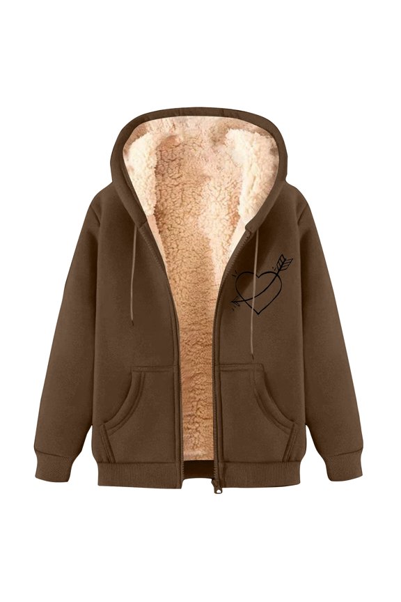 Sweatshirt for Men, Heart Print Full Zip-Up Fleece Hooded Jacket Casual Winter Warm Hoodies Outerwear with Pockets