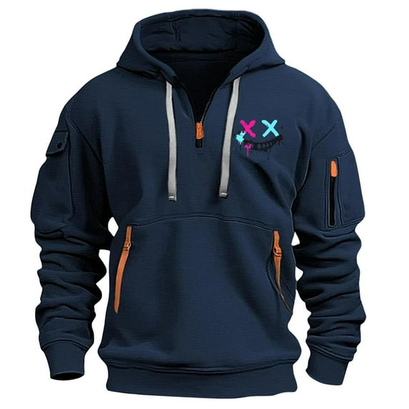 LOVZFMLL Sweatshirt for Men, Printed Outdoor Workout Athletic Hoodies Half-Zip Pullover Tops Fall Clothes with Multi-Pocket