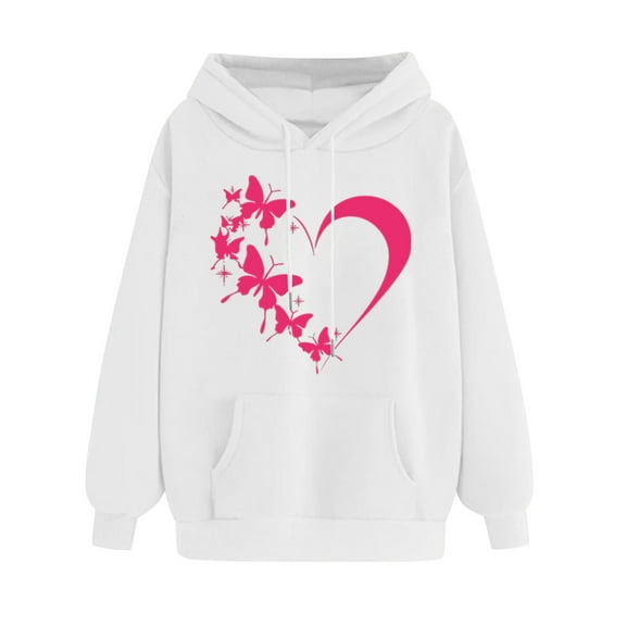 LOVZFMLL Sweatshirt for Women Classic Heart Print Long Sleeve Hooded Pullover Fall Clothes 2025 Women Fashion Comfort Plus Size Sweatshirt