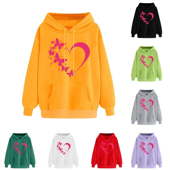 LOVZFMLL Sweatshirt for Women Classic Heart Print Long Sleeve Hooded Pullover Fall Clothes 2025 Women Fashion Comfort Plus Size Sweatshirt