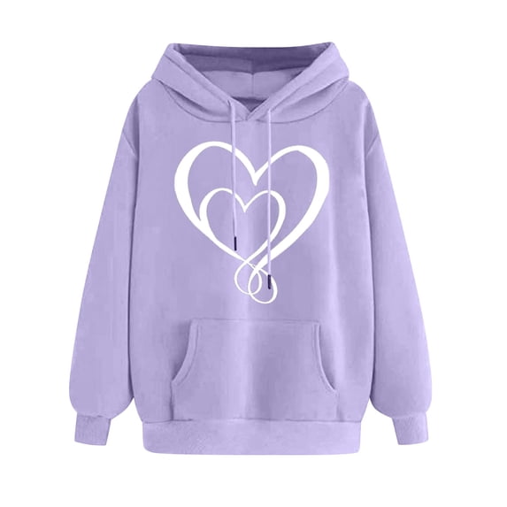 LOVZFMLL Sweatshirt for Women Classic Heart Print Long Sleeve Hooded Pullover Fall Clothes 2025 Women Fashion Comfort Streetwear Tops