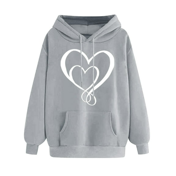 LOVZFMLL Sweatshirt for Women Classic Heart Print Long Sleeve Hooded Pullover Fall Clothes 2025 Women Fashion Comfort Streetwear Tops