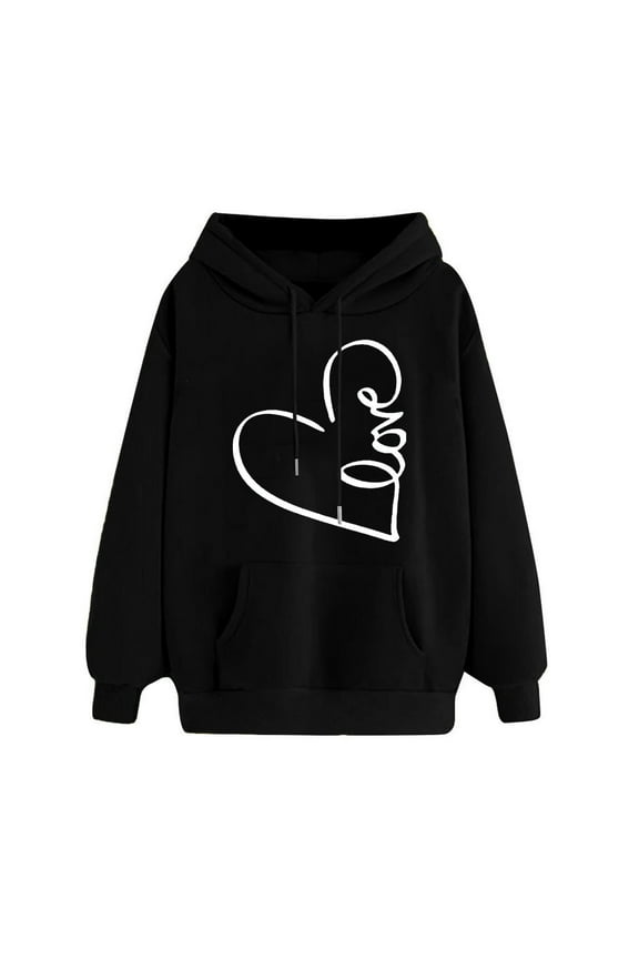 Sweatshirt for Women Heart Print Long Sleeve Hooded Pullover Fall Winter 2025 Women Fashion Comfort Streetwear Tops