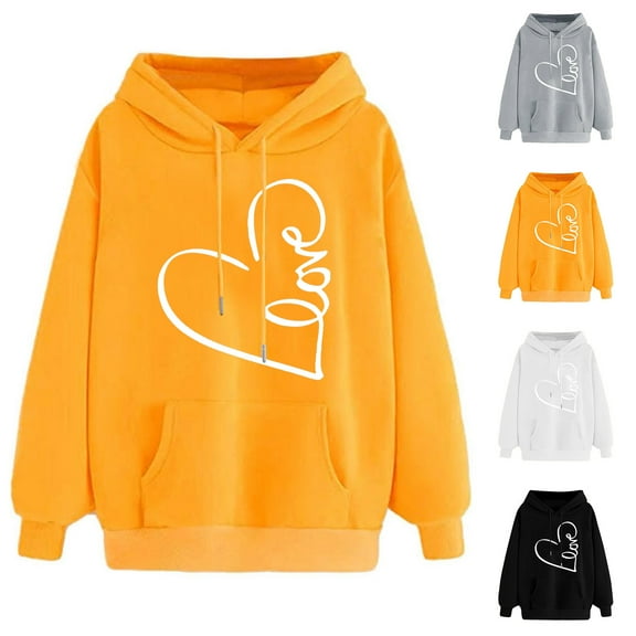 LOVZFMLL Sweatshirt for Women Heart Print Long Sleeve Hooded Pullover Fall Winter 2025 Women Fashion Comfort Streetwear Tops