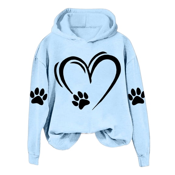 LOVZFMLL Sweatshirt for Women Heart Print Long Sleeve Loose Fit Cute Fall Clothes 2025 Women Fashion Hooded Pullover Comfort