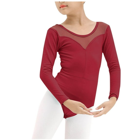 LOVZFMLL Teen Girls Ballet Leotard, Lace Solid Stretch Cozy Crew Neck Long Sleeve Bodysuit, Ballerina Performance Outfit Dancewear 12-13 Years Girls Clothes