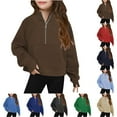 thumbnail image 1 of LOVZFMLL Teen Girls Tops, Solid Essential Half-Zip Standing Collar Casual Versatile Everyday V-Neck Long Sleeve Sweatshirt, Fall Clothes 13-14 Years Girls Clothes, 1 of 5