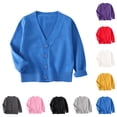 thumbnail image 1 of LOVZFMLL Toddler Boys Girls Tops, Pure Cotton Knit Casual Cozy Solid Versatile Button Front V-Neck Long Sleeve Cardigan, Fall Clothes 2-3 Years Boys Girls Clothes, 1 of 5