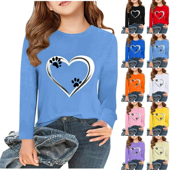LOVZFMLL Toddler Girls Tops, Heart Print Fashion Casual Everyday Versatile Crew Neck Long Sleeve T-Shirt, Fall Clothes 2-3 Years Girls Clothes