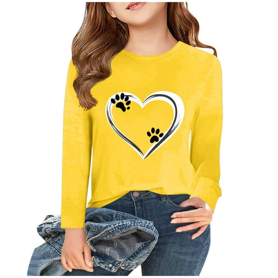 LOVZFMLL Toddler Girls Tops, Heart Print Fashion Casual Everyday Versatile Crew Neck Long Sleeve T-Shirt, Fall Clothes 3-4 Years Girls Clothes