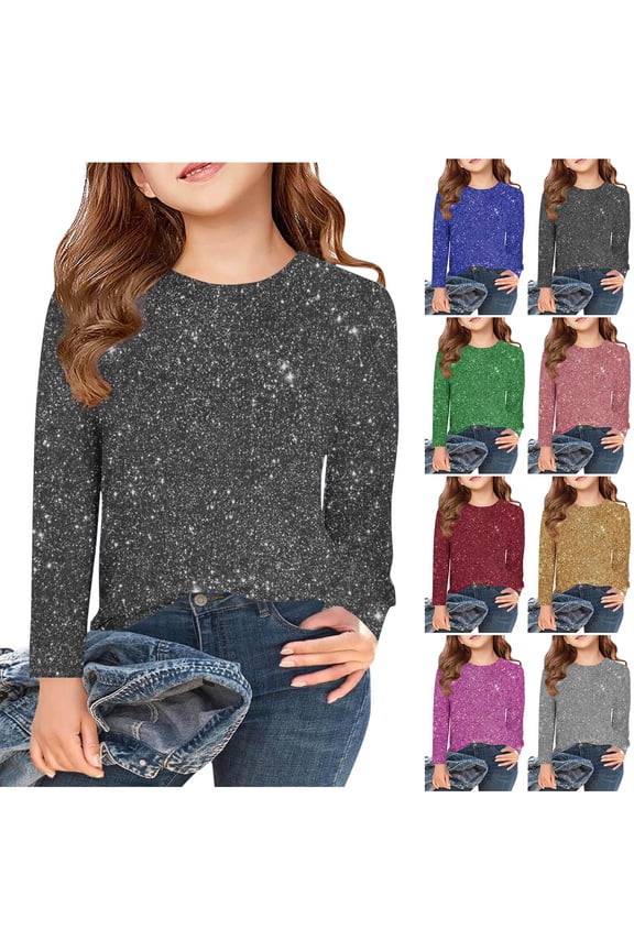 Toddler Girls Tops, Sparkly Dressy Crew Neck Long Sleeve Party Outfits, Fall Dressy Clothes 3-4 Years Girls Clothes