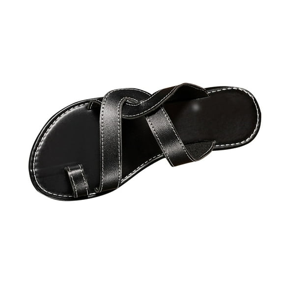 LOVZFMLL Toe Loop Thong Sandals for Women Summer Casual Cross Strap Flat Slippers for Beach Comfort Walking Outdoor Slides Black 7