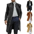 thumbnail image 1 of LOVZFMLL Trench Coat for Men Button Down Stand-Up Collar Long Jacket Casual Loose Long Sleeve Coat Fall Winter Overcoat Outwear with Pockets, 1 of 6
